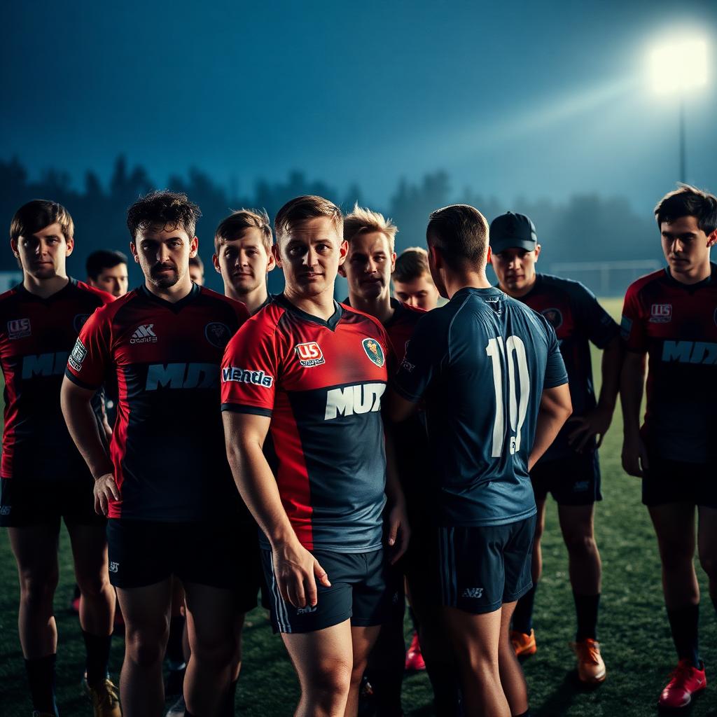 Community sports team in custom sublimated jerseys with sponsor logos on a winter oval