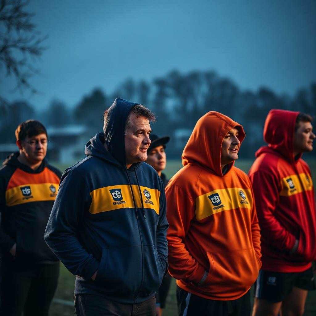 Supporters and players in matching custom club team shirts on the sideline